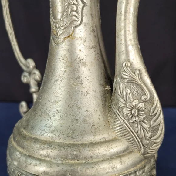 Vintage Pewter Ornate Pitcher with Inset Stones - Picture 8 of 12